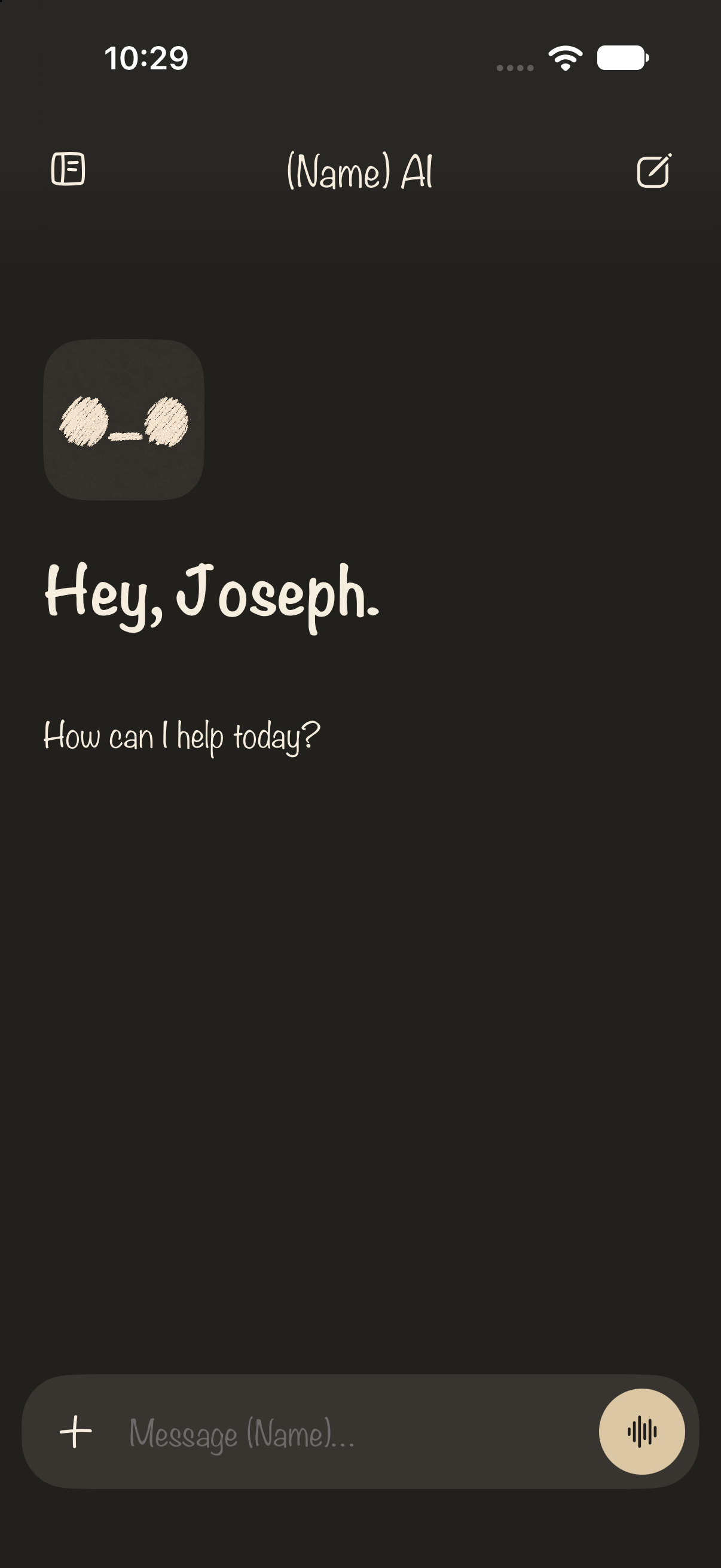 Name AI on iPhone, welcoming Joseph to a fresh chat